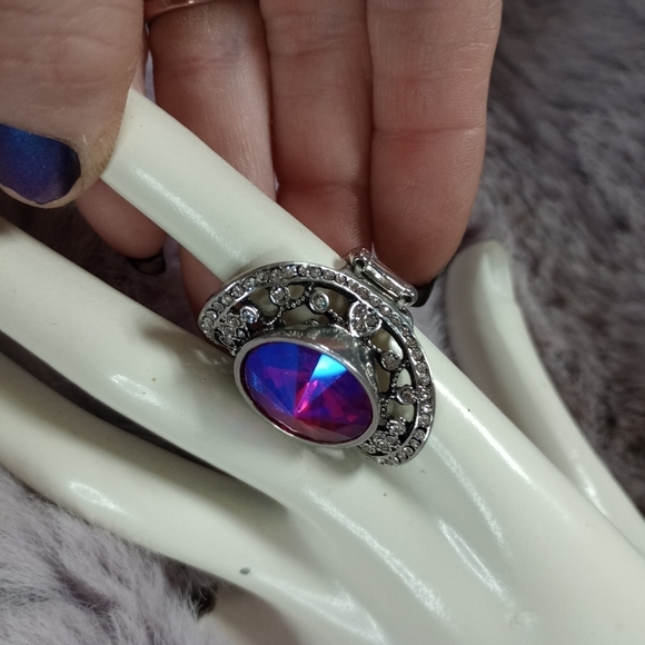 Blessed by Sparkles set of 2 silver pink adjustable rings gem and ornate designs - Picture 3 of 11